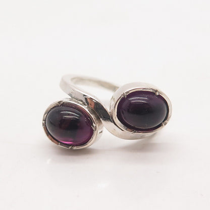 900 Silver Vintage Real Amethyst Gem Bypass Ring Size 5.5