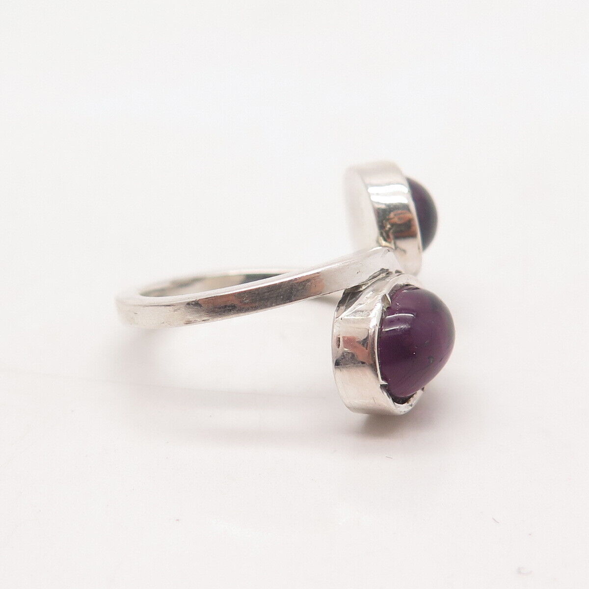 900 Silver Vintage Real Amethyst Gem Bypass Ring Size 5.5