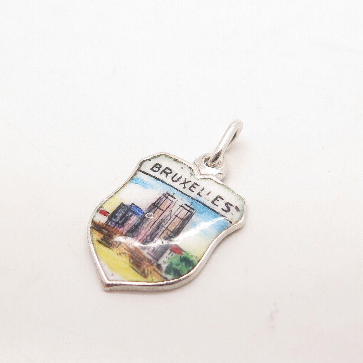 800 Silver Vintage Enamel "Bruxelles" Coat of Arms Charm Pendant