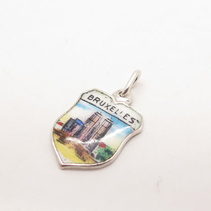 800 Silver Vintage Enamel "Bruxelles" Coat of Arms Charm Pendant