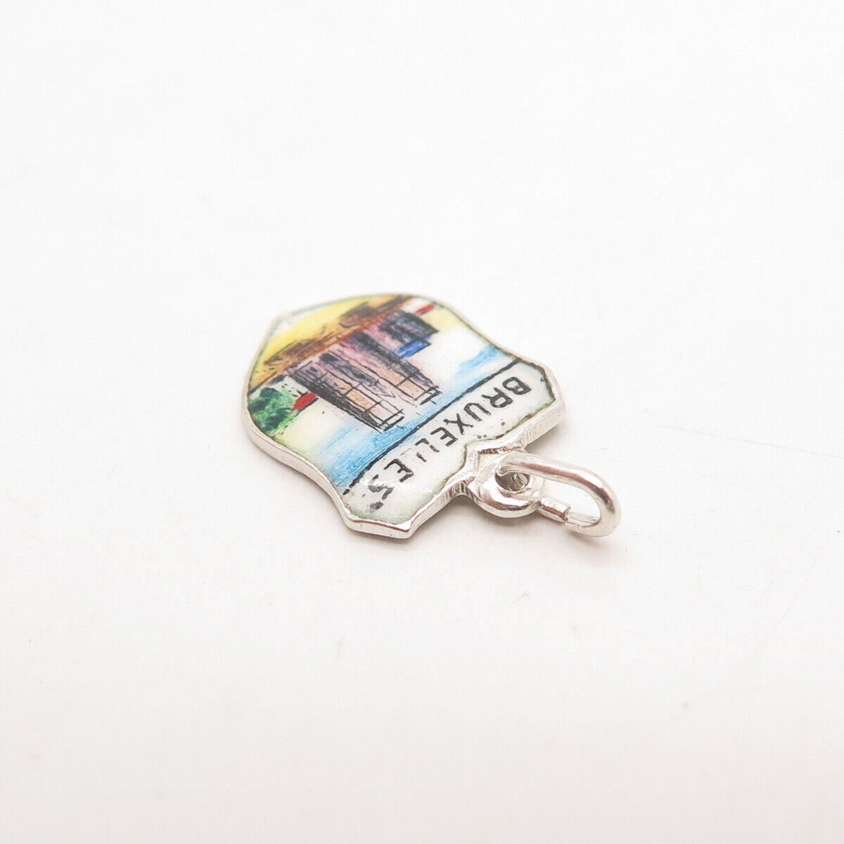 800 Silver Vintage Enamel "Bruxelles" Coat of Arms Charm Pendant