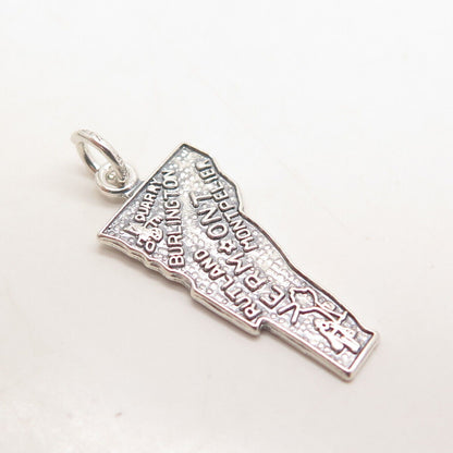 925 Sterling Silver Vintage "Vermont" Map Pendant