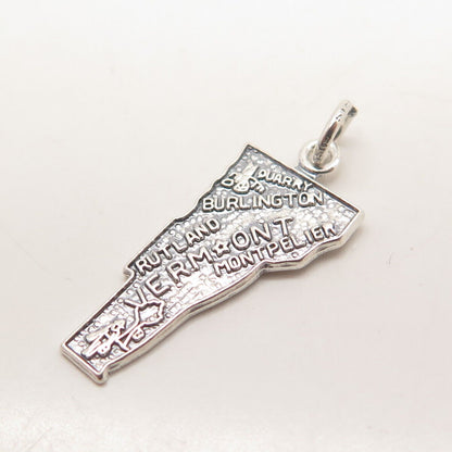 925 Sterling Silver Vintage "Vermont" Map Pendant