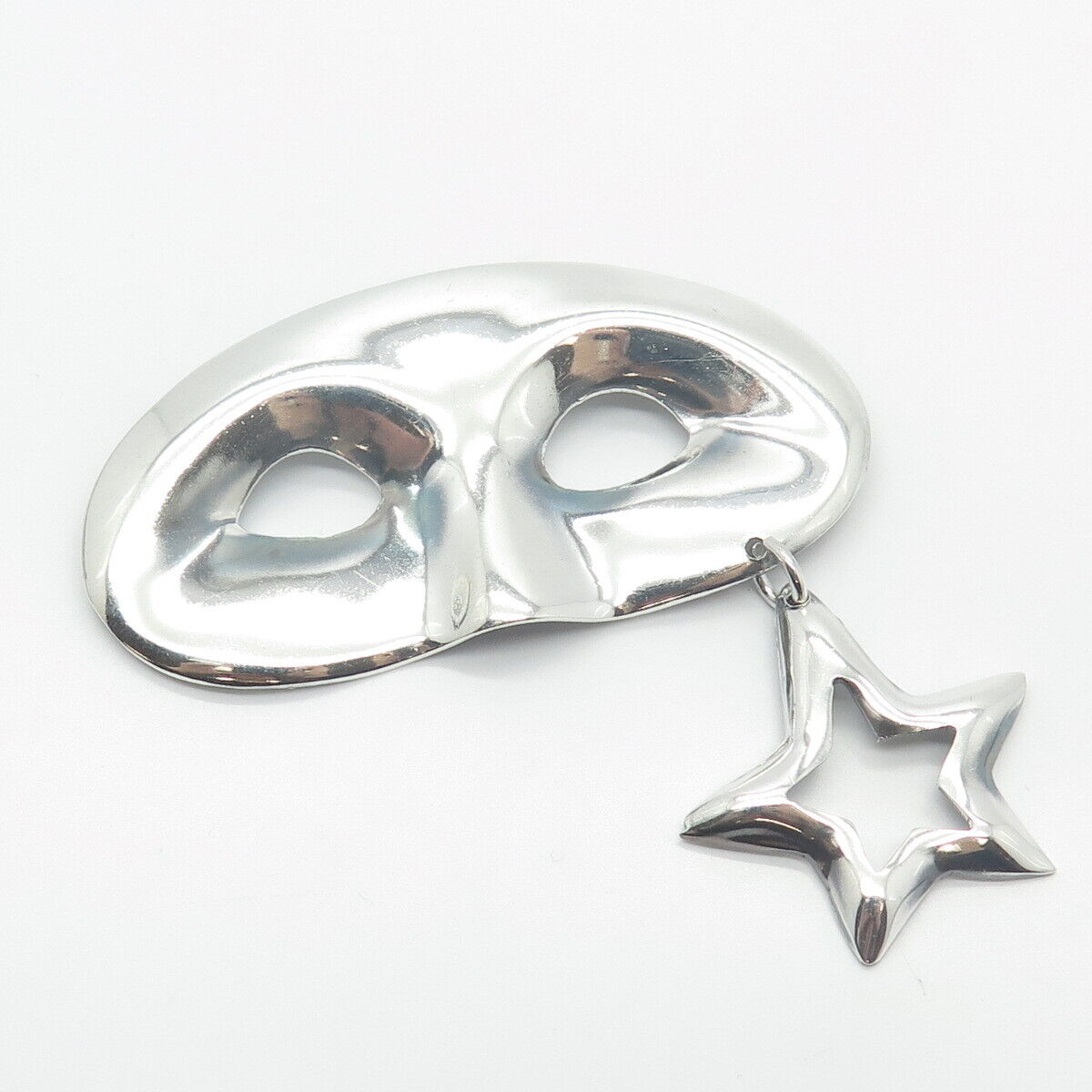 925 Sterling Silver Vintage Mexico Star Charm Mask Pin Brooch