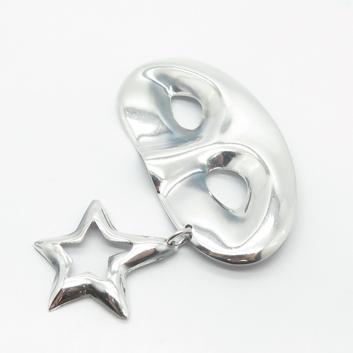 925 Sterling Silver Vintage Mexico Star Charm Mask Pin Brooch