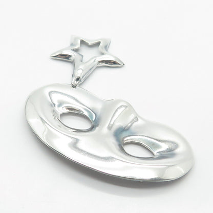 925 Sterling Silver Vintage Mexico Star Charm Mask Pin Brooch