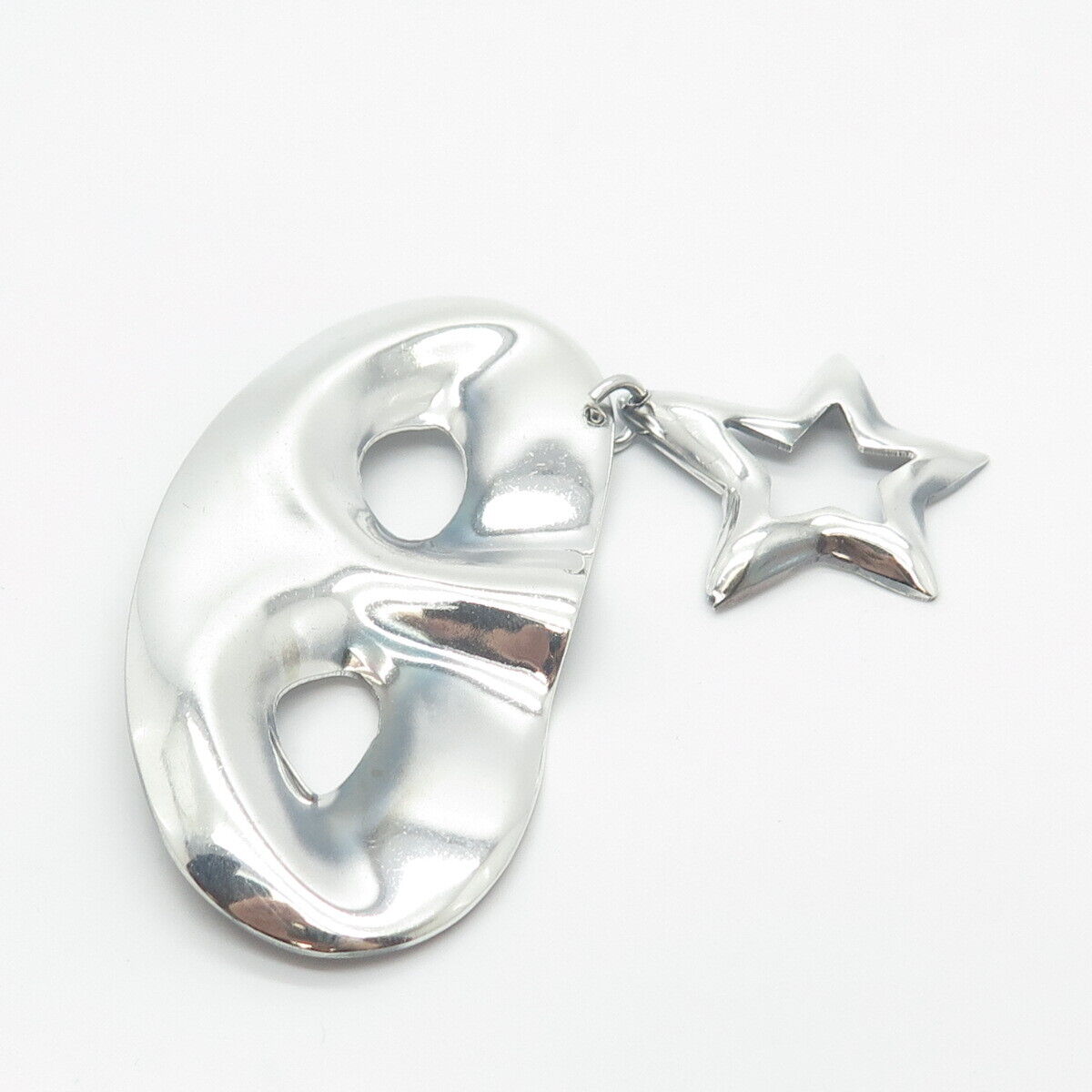 925 Sterling Silver Vintage Mexico Star Charm Mask Pin Brooch