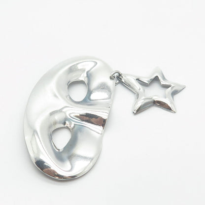 925 Sterling Silver Vintage Mexico Star Charm Mask Pin Brooch