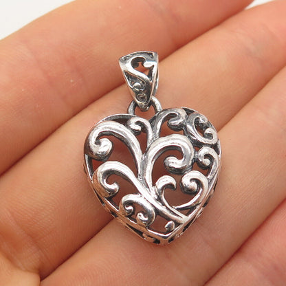 925 Sterling Silver Vintage Ornate Swirl Heart Pendant