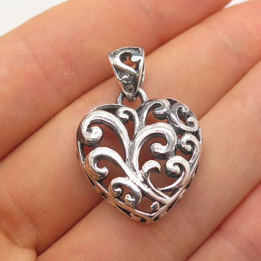 925 Sterling Silver Vintage Ornate Swirl Heart Pendant