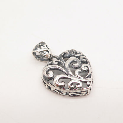 925 Sterling Silver Vintage Ornate Swirl Heart Pendant