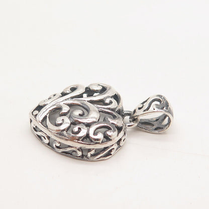 925 Sterling Silver Vintage Ornate Swirl Heart Pendant