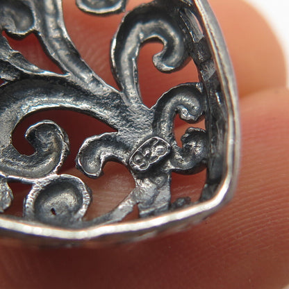 925 Sterling Silver Vintage Ornate Swirl Heart Pendant