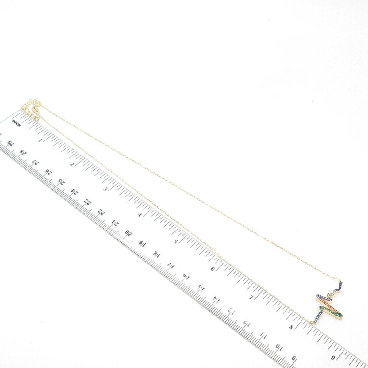 925 Sterling Silver Gold Plated C Z Pulse / Heartbeat Cable Chain Necklace 16"