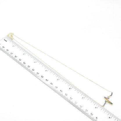 925 Sterling Silver Gold Plated C Z Pulse / Heartbeat Cable Chain Necklace 16"