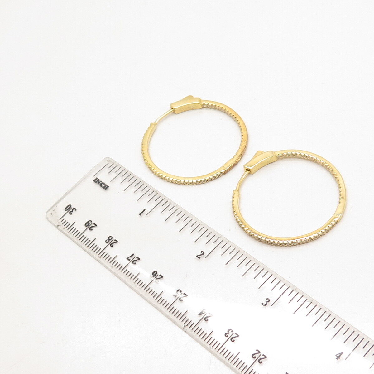 925 Sterling Silver Gold Plated C Z Hinged Hoop Earrings