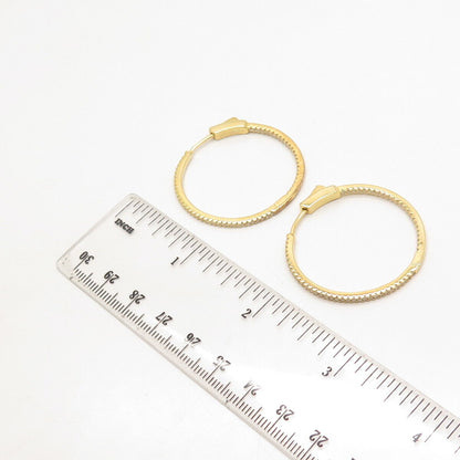 925 Sterling Silver Gold Plated C Z Hinged Hoop Earrings