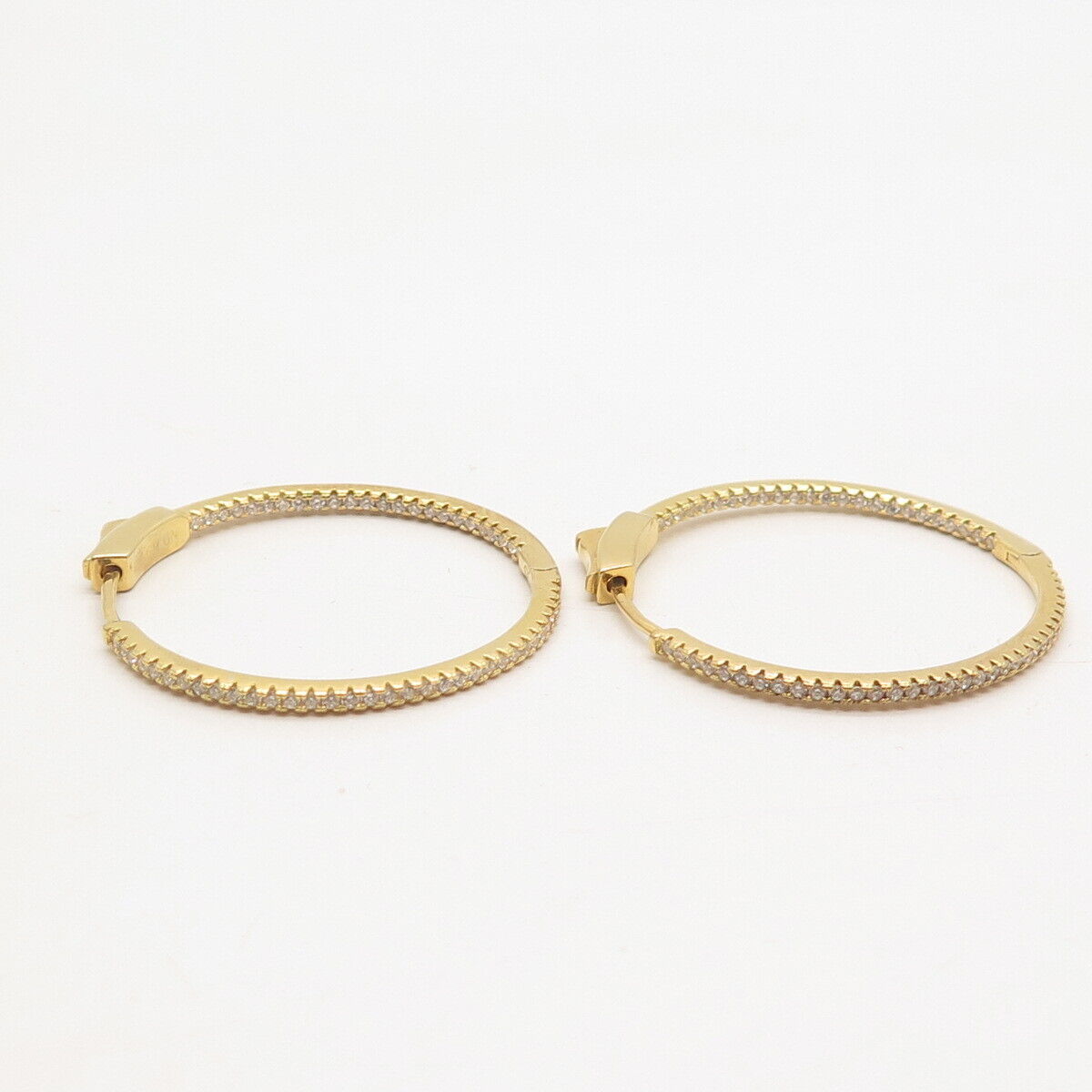 925 Sterling Silver Gold Plated C Z Hinged Hoop Earrings