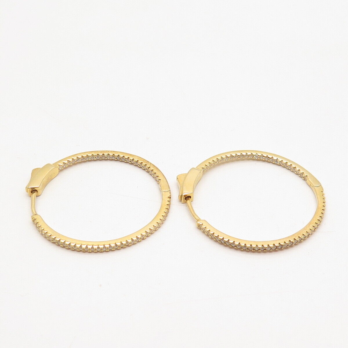 925 Sterling Silver Gold Plated C Z Hinged Hoop Earrings