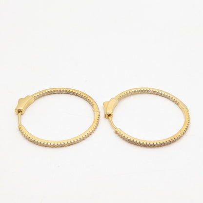 925 Sterling Silver Gold Plated C Z Hinged Hoop Earrings