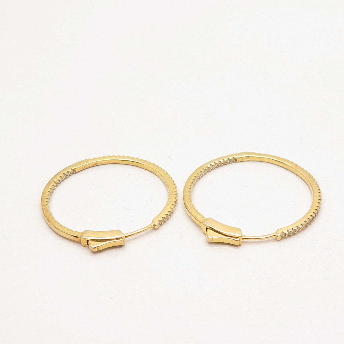 925 Sterling Silver Gold Plated C Z Hinged Hoop Earrings