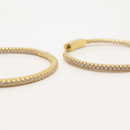 925 Sterling Silver Gold Plated C Z Hinged Hoop Earrings