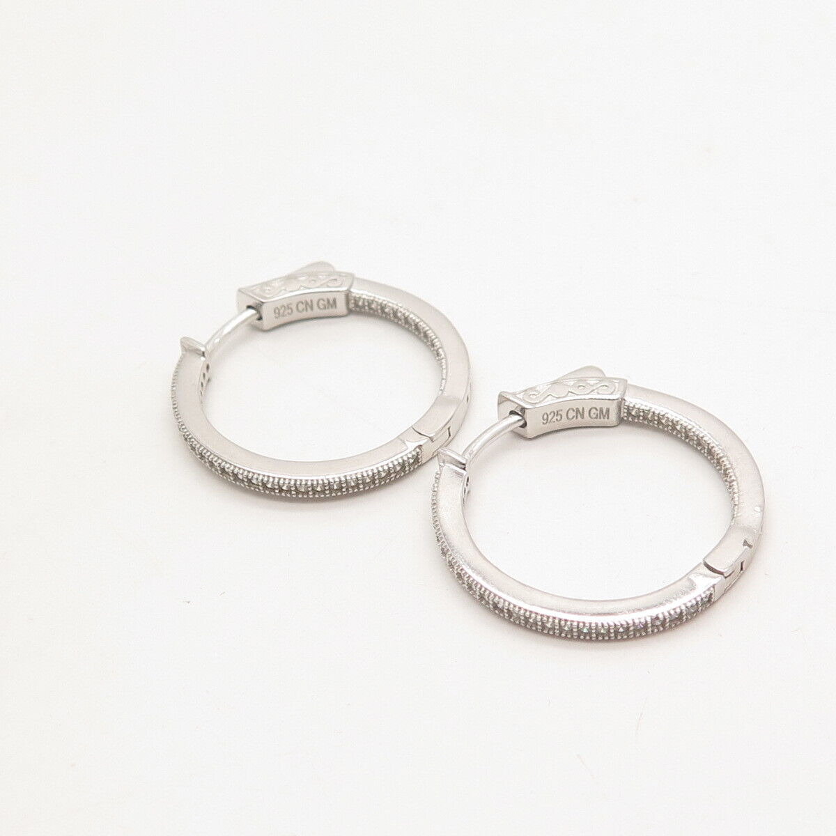 925 Sterling Silver Pave C Z Hinged Hoop Earrings