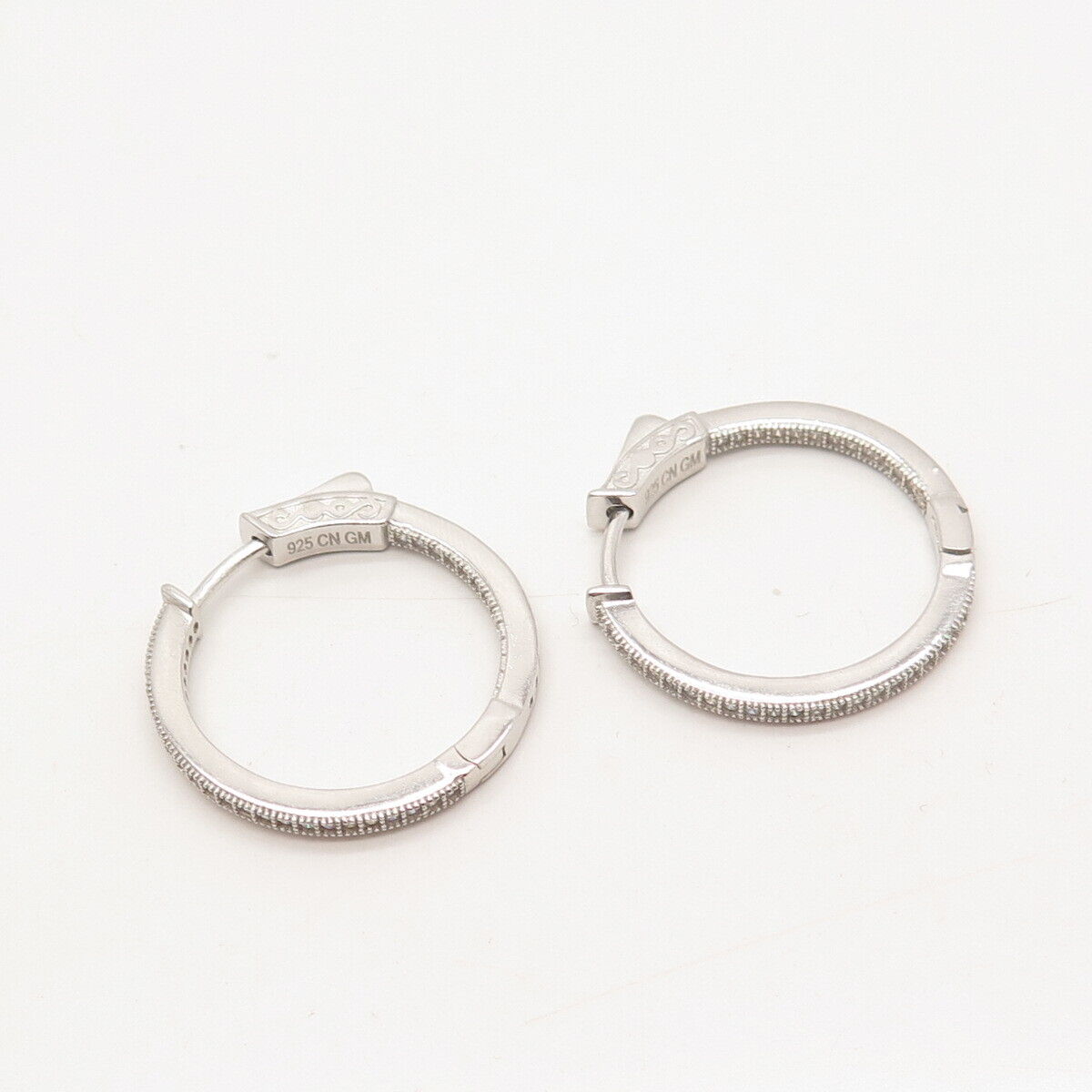 925 Sterling Silver Pave C Z Hinged Hoop Earrings