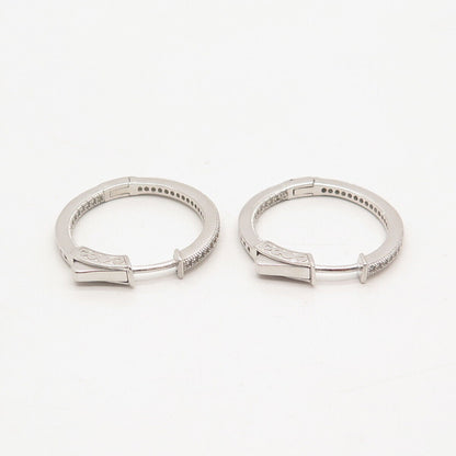 925 Sterling Silver Pave C Z Hinged Hoop Earrings