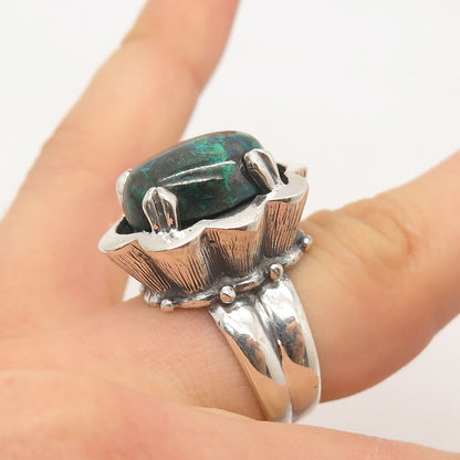 925 Sterling Silver Vintage Israel Real Chrysocolla Gemstone Ring Size 6.75