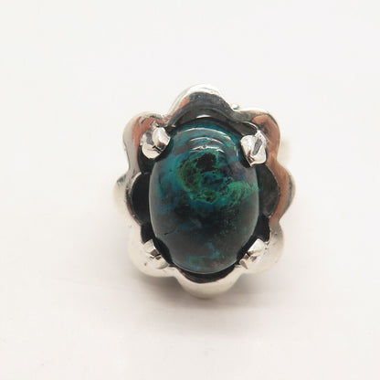 925 Sterling Silver Vintage Israel Real Chrysocolla Gemstone Ring Size 6.75