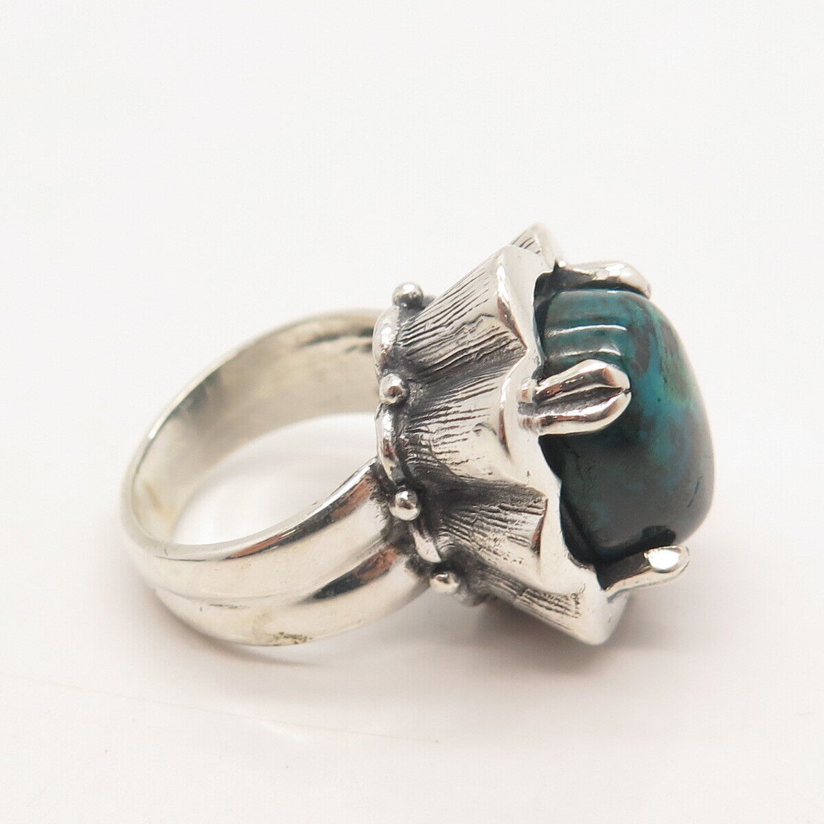 925 Sterling Silver Vintage Israel Real Chrysocolla Gemstone Ring Size 6.75