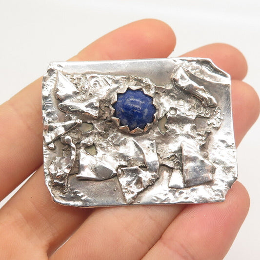 925 Sterling Silver Vintage PAOLA Real Lapis Lazuli Gemstone Pin Brooch