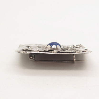 925 Sterling Silver Vintage PAOLA Real Lapis Lazuli Gemstone Pin Brooch