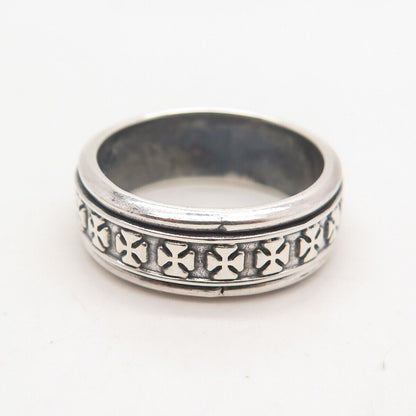 925 Sterling Silver Vintage Mexico Cross Rotating Band Ring Size 8.25