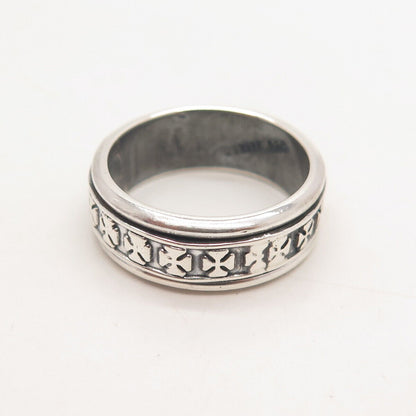 925 Sterling Silver Vintage Mexico Cross Rotating Band Ring Size 8.25