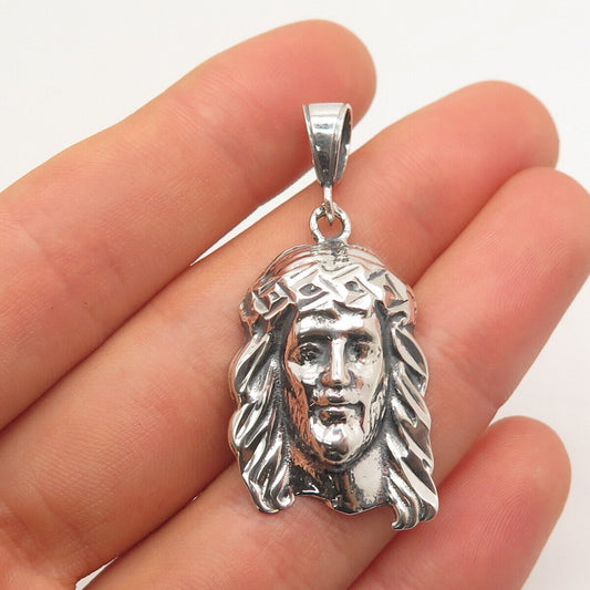 925 Sterling Silver Vintage Jesus Face Pendant