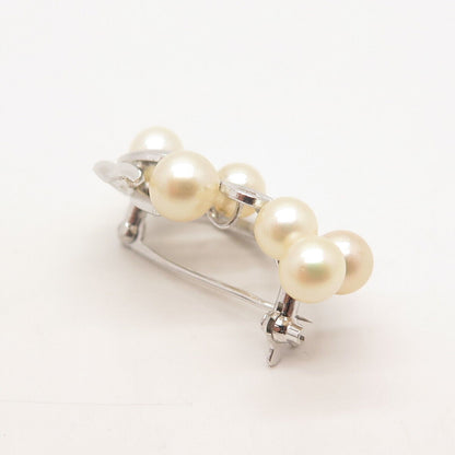 950 Silver Vintage Real Akoya Pearl Leaf & Berries Pin Brooch