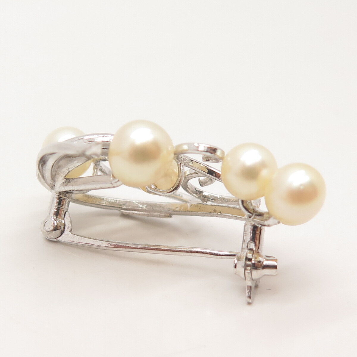 950 Silver Vintage Real Akoya Pearl Leaf & Berries Pin Brooch