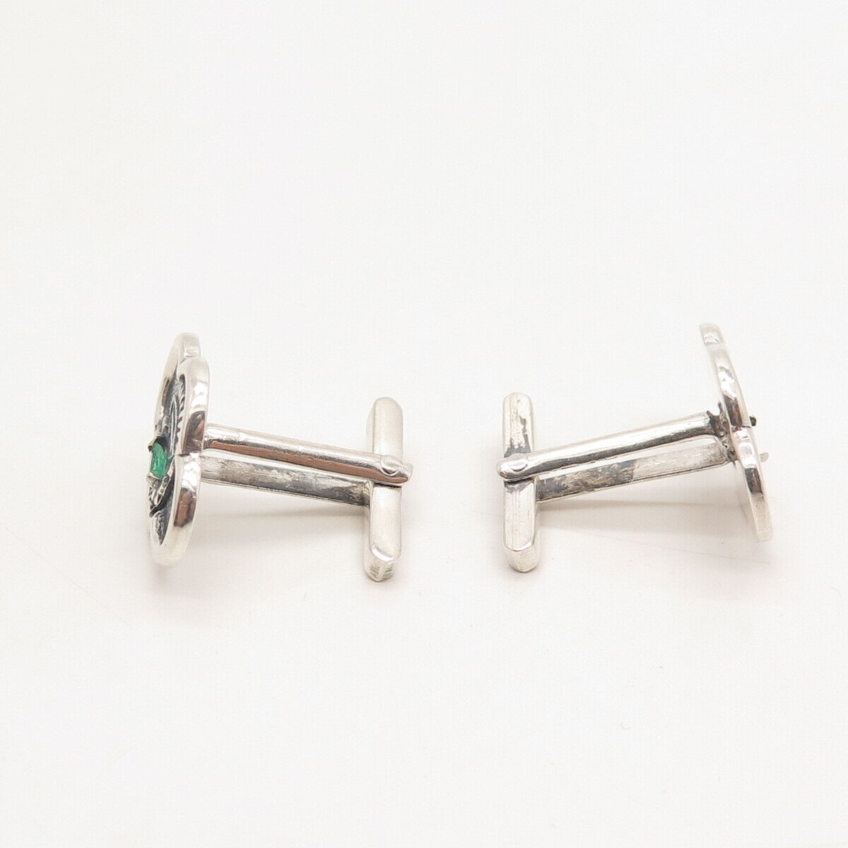 900 Silver Vintage Real Emerald Gem Tribal God Cufflinks