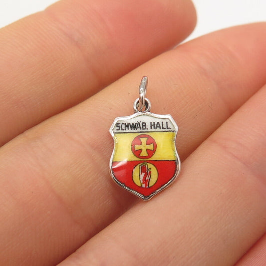 830 Silver Vintage Colorful Enamel "Schwab. Hall" Coat of Arms Charm Pendant