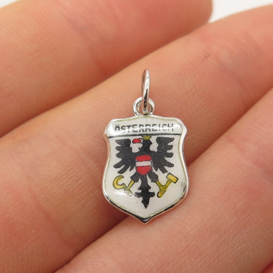 835 Silver Vintage Colorful Enamel "Österreich" Coat of Arms Charm Pendant