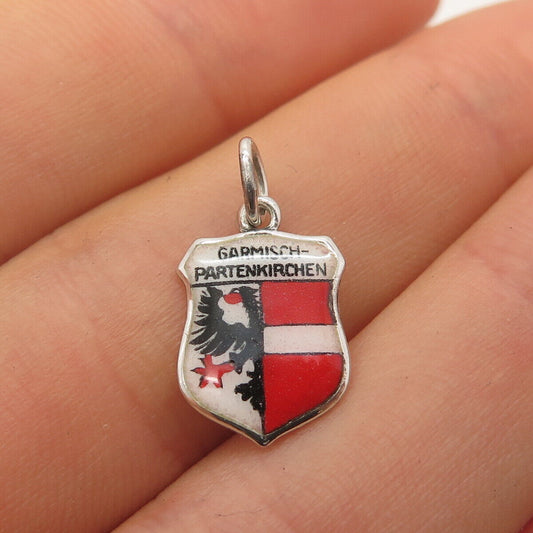 835 Silver Vintage Enamel "Garmisch-Partenkirchen" Coat of Arms Charm Pendant