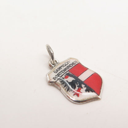 835 Silver Vintage Enamel "Garmisch-Partenkirchen" Coat of Arms Charm Pendant