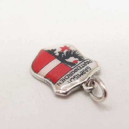 835 Silver Vintage Enamel "Garmisch-Partenkirchen" Coat of Arms Charm Pendant