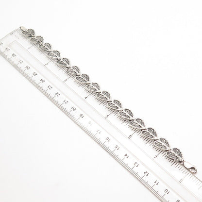 925 Sterling Silver Vintage Ornate Heart Link Bracelet 7.5"