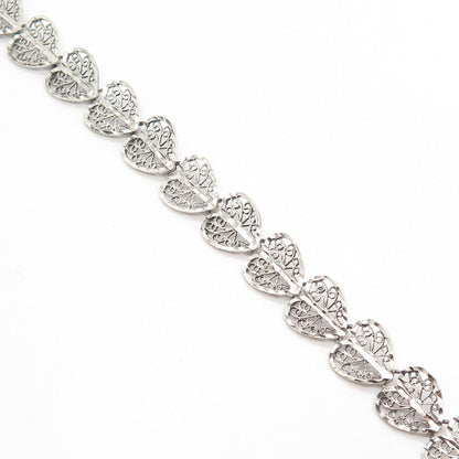 925 Sterling Silver Vintage Ornate Heart Link Bracelet 7.5"