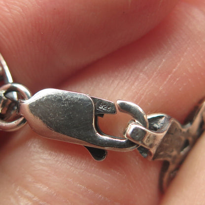 925 Sterling Silver Vintage Ornate Heart Link Bracelet 7.5"
