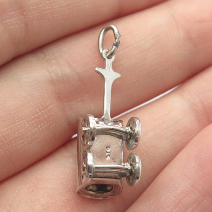 925 Sterling Silver Vintage Carriage 3D Charm Pendant