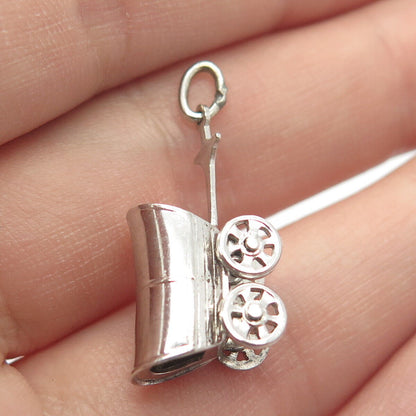 925 Sterling Silver Vintage Carriage 3D Charm Pendant